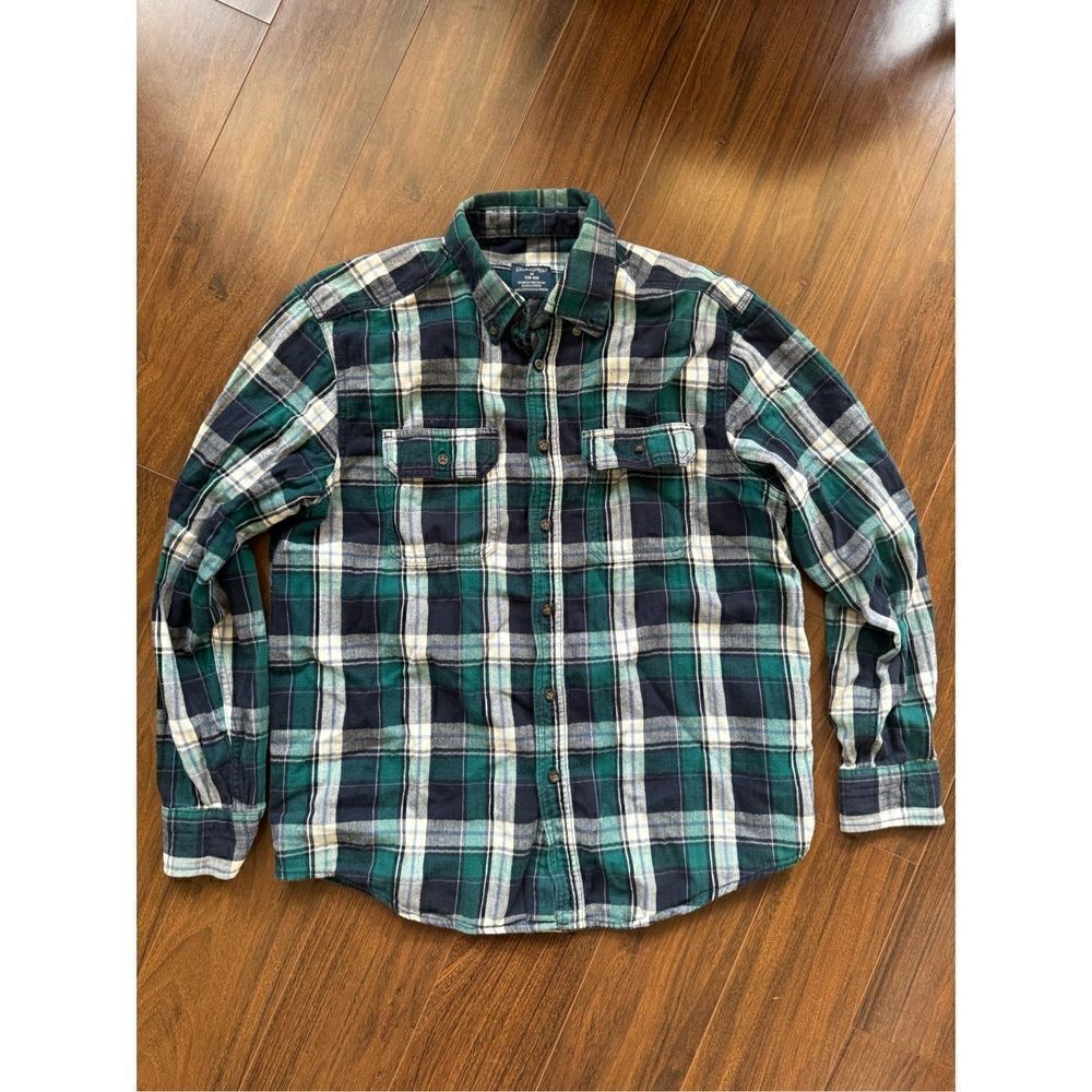 Faded Glory M Green blue flannel shirt